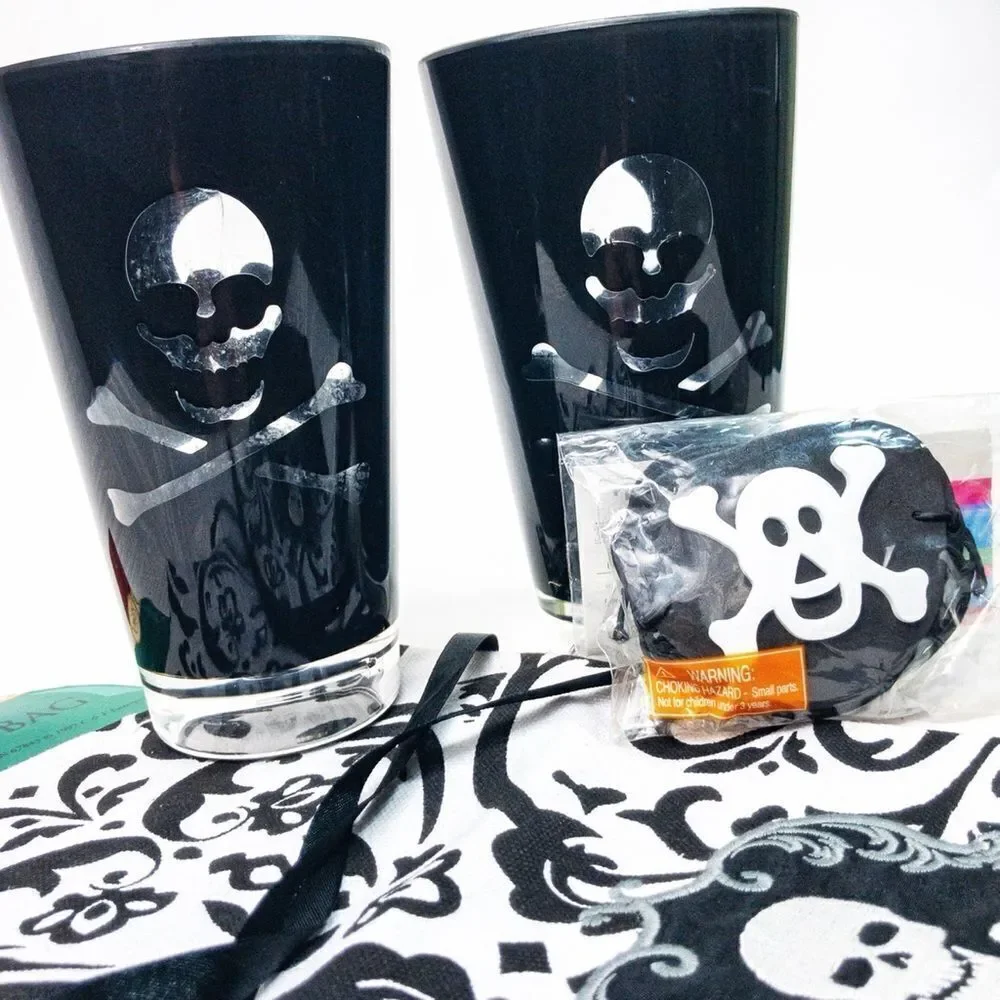 Skull & Crossbones Party Bundle: Pint Cups, Wine Bag, Eye Patches